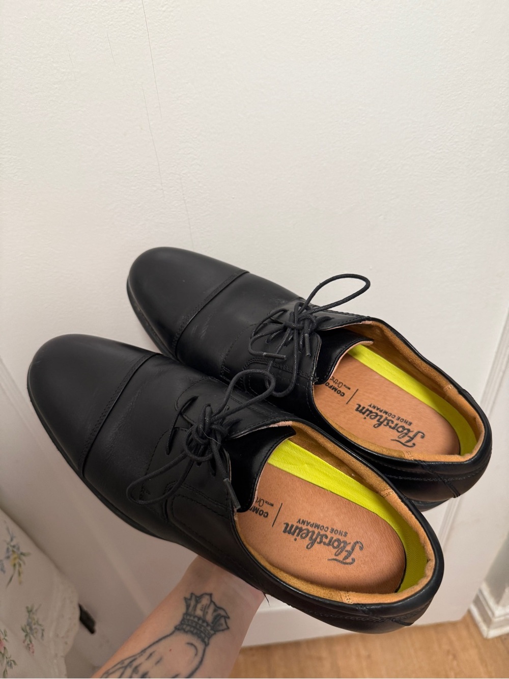 Johnston & Murphy Black Leather Cap-Toe Oxfords